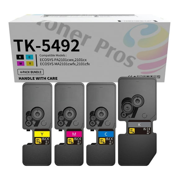 Toner Pros Replacement TK-5492 (TK5492) Toner Cartridge - Compatible for Kyocera Ecosys PA2101cx PA2101cwx MA2101cfx MA2101cwfx Laser Printers (4-Color-Pack: KCMY) Black 2,800 & Colors 2,400 Pages
