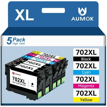 702 Ink Cartridges 702XL Replacement for Epson 702 Ink Use with WF-3720 WF-3730 WF-3733 (5 Pack)