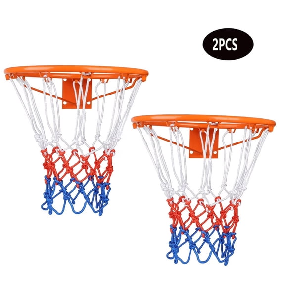 TongDE 2 Pack Basketball Net Replacement, Standard Size Red White Blue Nylon Braided Basketball Hoop Net, Outdoor Indoor Sports Netoverstriking