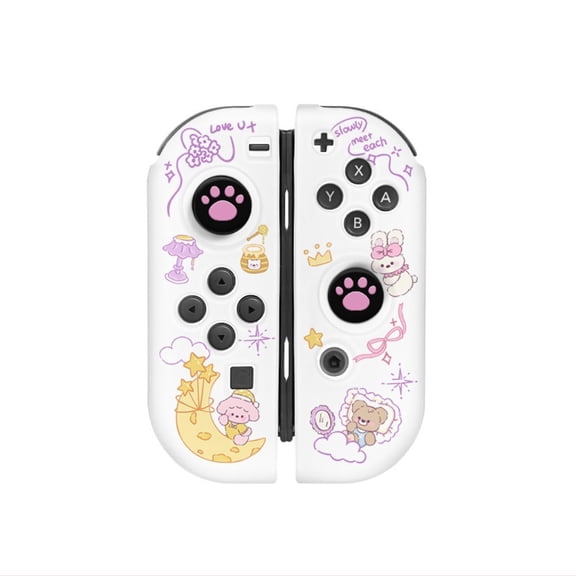 TongDE Soft TPU Joy-Con Cover for Switch/OLED, Kawaii Cartoon Bear Bunny Skin with Free Cat Paw Analog Caps
