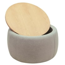 TongJoy Round Storage Ottoman Coffee Table with Storage End Table for Living Room and Bedroom with Removable Wood Tray