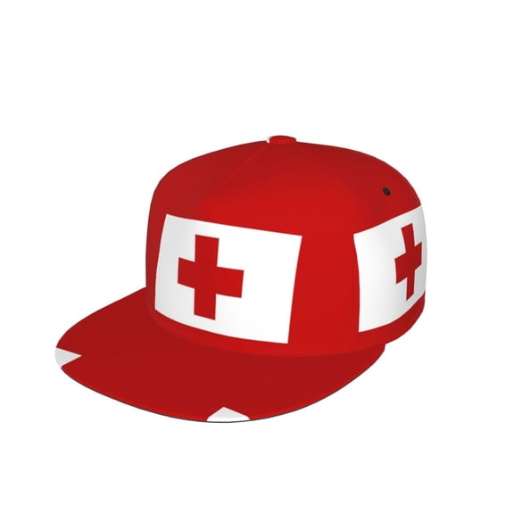 Tonga Flag Flat Brim Trucker Cap Adjustable Snapback Hat For Men Women