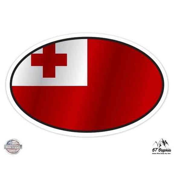 Tonga Flag Oval - 3" Vinyl Sticker - For Car Laptop I-Pad Phone Helmet Hard Hat - Waterproof Decal