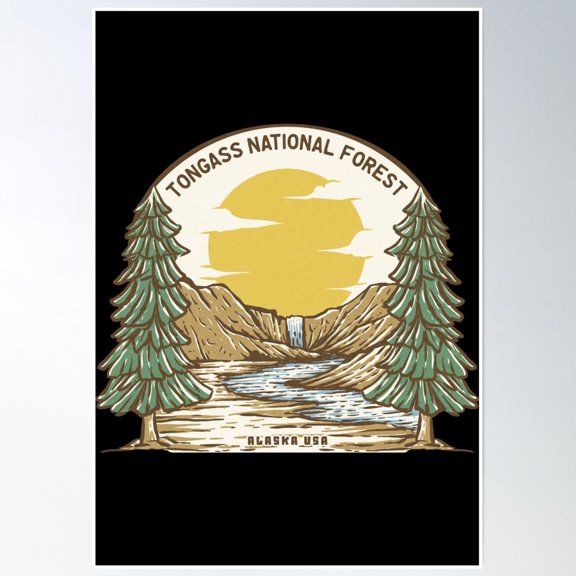 Tongass National Forest Waterfall Poster Wall Art, Modern Wall Decor, 8x12 UNFRAMED