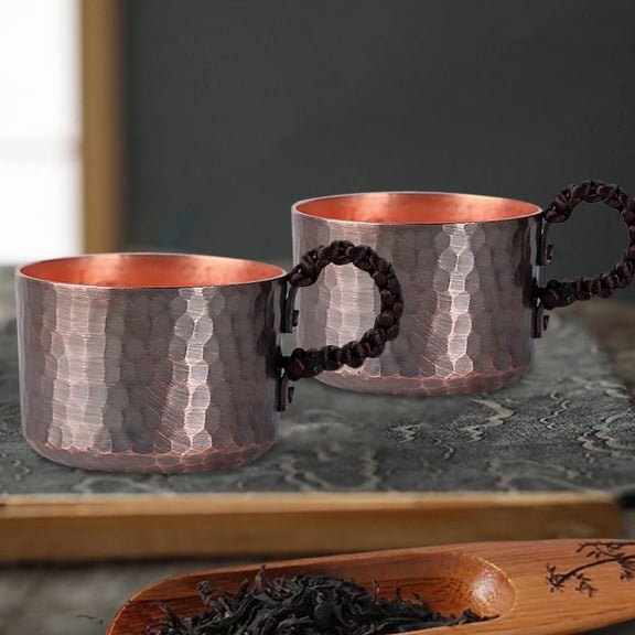 Tongina 2 Pieces Coffee Mug Copper Tea Mug with Handle Retro Design Restaurant Handcrafted Hammered 90ml Copper Mug Copper Coffee Cup