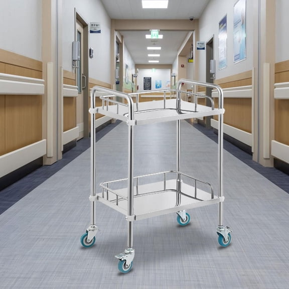 Tongina 2 Shelf Lab Cart with Lockable Wheels, Utility Cart Stainless Steel Rolling Cart for Fixing, Lab Equipment