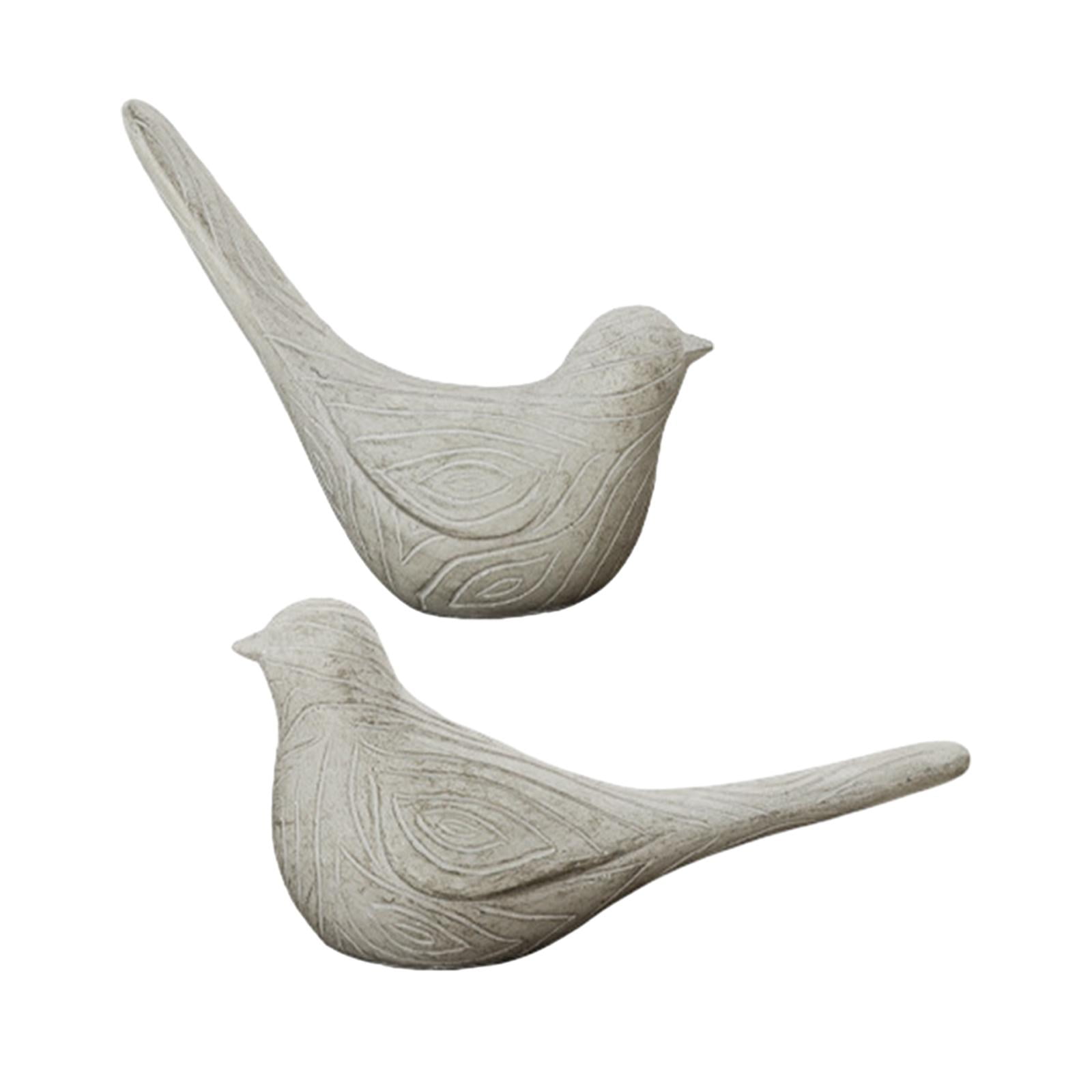 Tongina 2x Birds Statues Garden Sculptures Decor Imitation Wood Engraved Decorative Resin Figurines Desk Figure for Bedroom Farmhouse