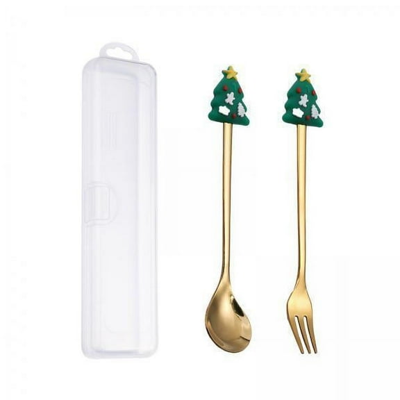 Tongina 2x Christmas Spoon Set, Christmas Tableware Utensils, Christmas Cutlery with Box, Stainless Steel Spoon for Party Decoration And