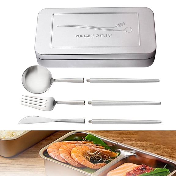 Tongina 4 Pieces Camping Cutlery Set Portable Utensils Detachable Reusable Camping Utensil Set Flatware Set for Hiking Kitchen Office argent