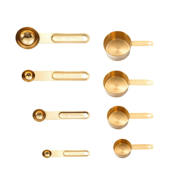 Tongina 8 Pieces Tablespoon Measuring Cups Spoons Set Stainless Steel Measuring Cups and Spoons Set for Cooking Tools Dry Liquid Food gold