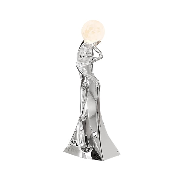 Tongina Abstract Figurine with LED Floor Luminous Sculpture Character Modern Abstract Art Ornament for Desktop Study Decor Collection Argent