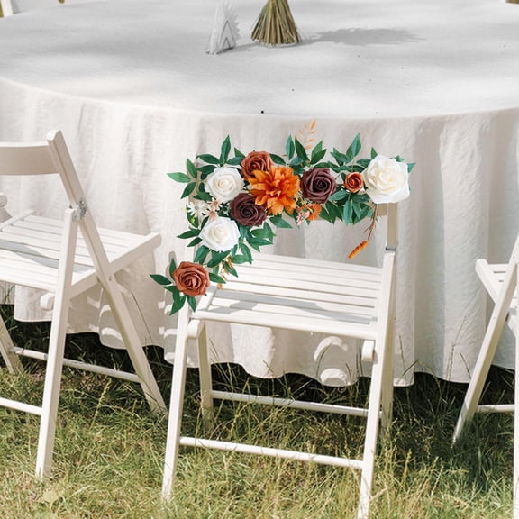 Tongina Artificial Flower Swag Artificial Flowers Roses Photography Props Olive Leaves Chair Back Flowers Flower Bench for Wedding Bench orange