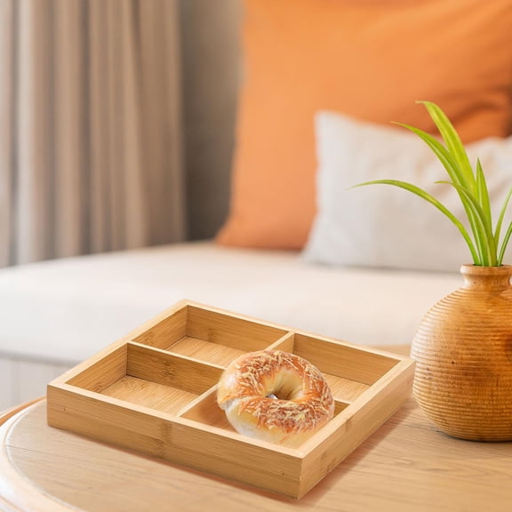 Tongina Bamboo Nuts Platter Tray Food Platter Candy Serving Container Serving Tray with 4 Compartments for Party Home Warming Holiday