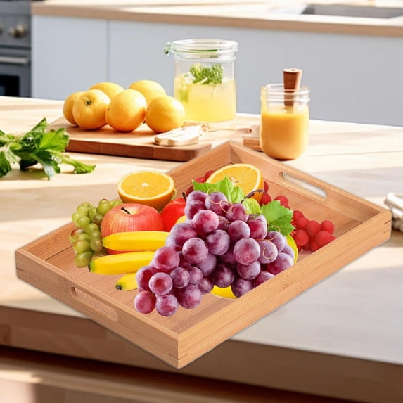 Tongina Bamboo Serving Platter Breakfast Coffee Table Tray Multipurpose Food Tray Decorative Tray for Eating and Serving Centerpiece 40cmx29cmx4.3cm