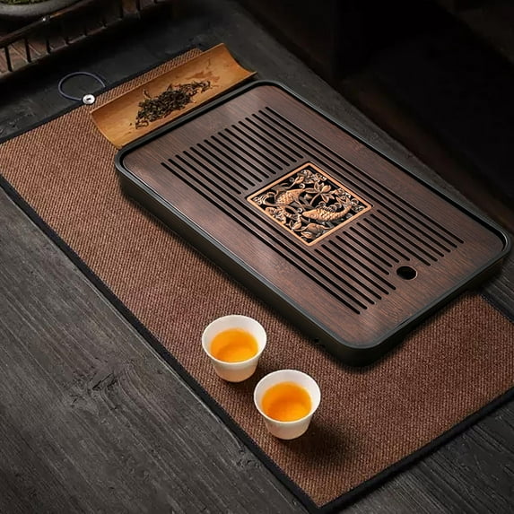 Tongina Bamboo Tea Tray Drainage Durable for Kungfu Tea Set,Simple, Water Storage Kungfu Tea Table for Home Office Tea Room Household C