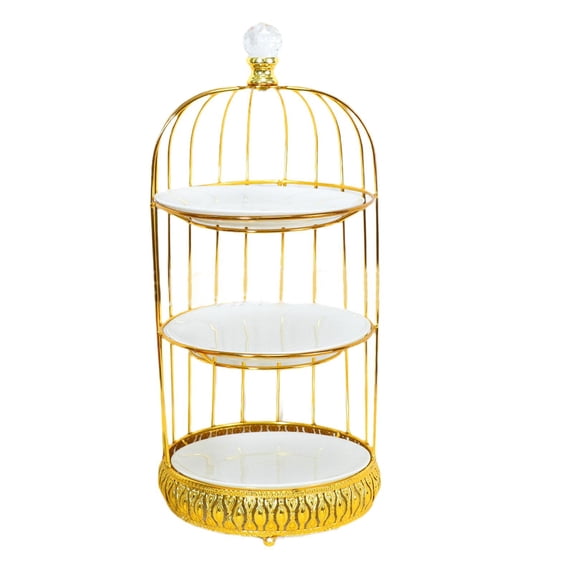 Tongina Bird Cage Cake Dessert Stand Cupcake Stand Ornament Food Rack Portable Holder Candy Plate for Birthday, Party Afternoon Decor three layer