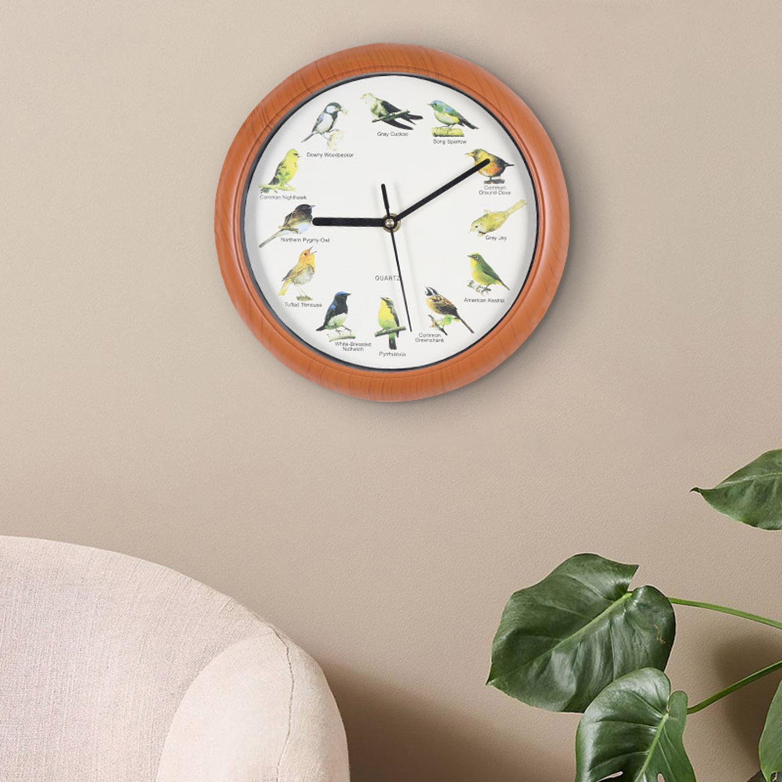 Tongina Bird Clocks with Sounds Round Clock Quiet that Sing Wall