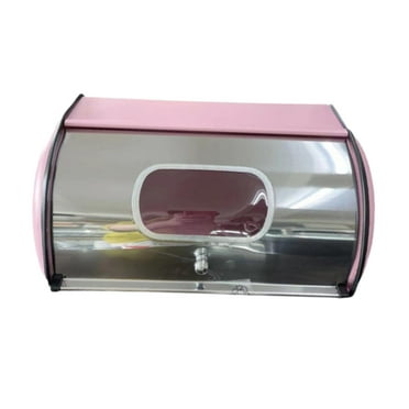 Tongina Bread Bin with Roll Lid Large Capacity Bread Box for Coffee Shop Pink
