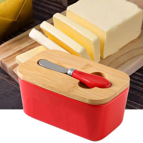 Tongina Ceramic Butter Dish Cheese Butter Storage Box Practical Butter Container Butter Holder Box for Tools Refrigerator Dining Room Red
