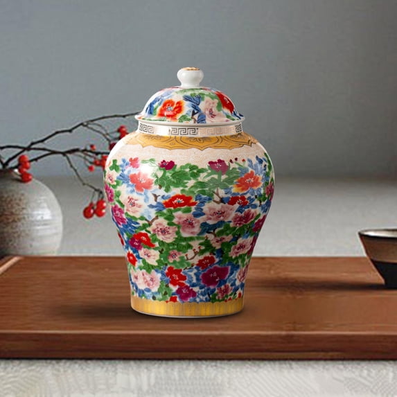 Tongina Ceramic Flower Vase Ginger Temple Jar Flowerpot Decorative Bud Vase Decoration Tea Canister Storage Pot for Desk Coffee Sugar Multicolor Flower