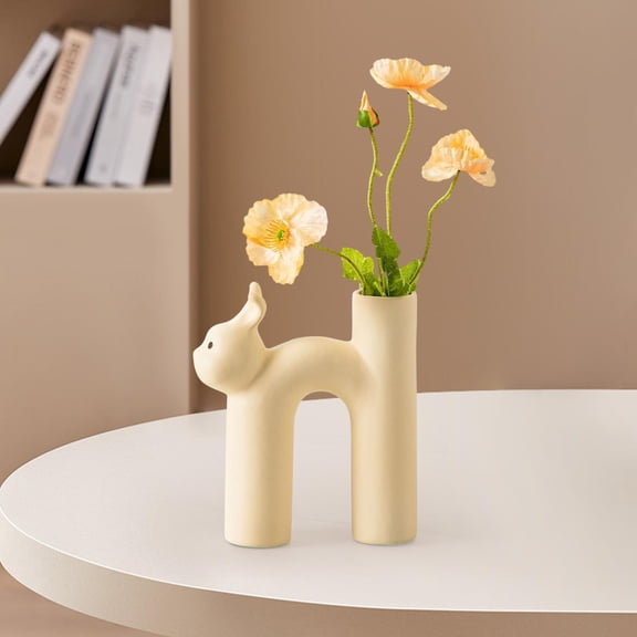 Tongina Ceramic Flower Vase Plants Pot Bud Vase Plant Holder Desk Planter Rabbit Statue for Party Dining Room Bedroom Wedding Holiday Yellow