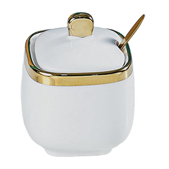 Tongina Ceramic Sugar Bowl Container with Lid and Spoon Spice Seasoning Box Ceramic Condiment Pot Condiment Jar for Counter White