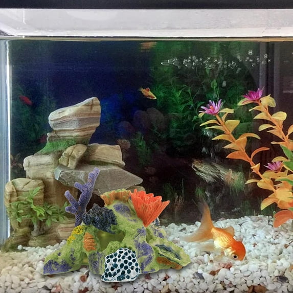 Tongina Coral Reef Ornament Resin Statue Aquarium Landscape Accessories Lifelike Home Decoration Versatile Multicolor Aquarium Decoration Size L