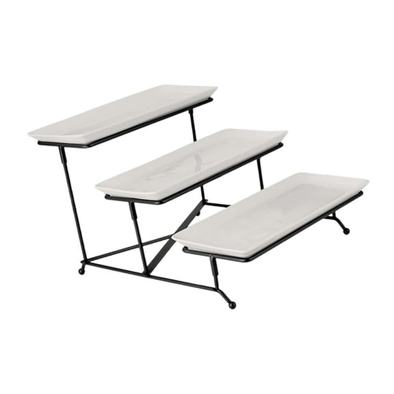 Tongina Cupcake Tier Stand Fruit Dessert Presentation with 3 Porcelain Serving Platters 3 Tier Serving Tray Set for Presentation Cake black rack