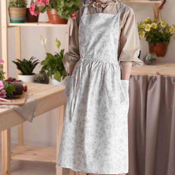 Tongina Cute Floral Apron Dress Painting Apron Chef Apron Carpenter Apron Workshop Apron for Woman Man Flower Shop Garage Woodworking White