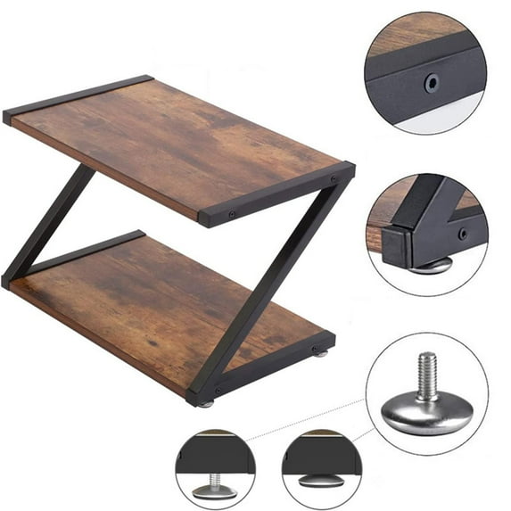 Tongina Desktop Printer Stand Wooden Space Saving Heavy Duty 2 Tiers under Desk Shelf for Home Small Space Tabletop Fax Machine Scanner