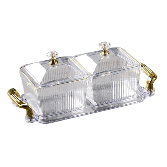 Tongina Dried Fruit Plate Candy Nuts Dish with Lid, Snacks Dish Appetizer Plate Divided Serving Dishes for Holiday Wedding Nut Snacks Clear 2 grid
