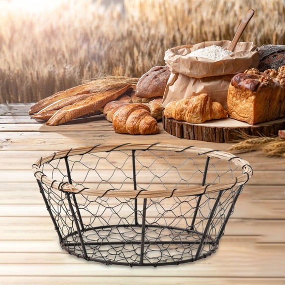 Tongina Egg Bread Basket Fruit Stand Serving Bowl Multipurpose Wire Storage Basket Fruit and Vegetable Basket for Dining Table Fruits Round L