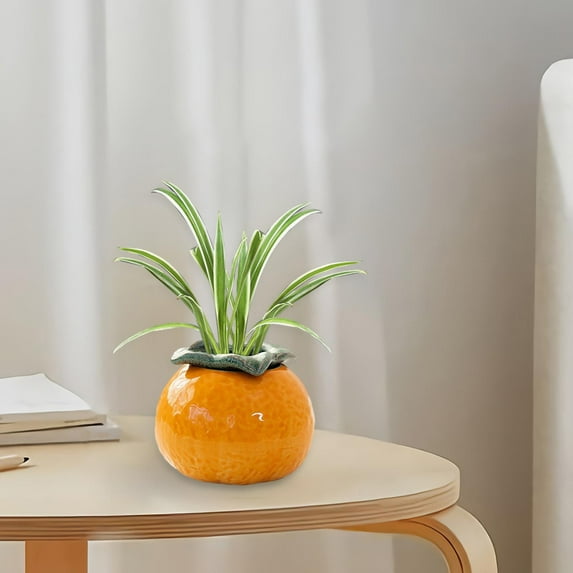 Tongina Flower Pot Bonsai Pot Ceramic Orange Shape, Mini,Tea Can Home Decor Cute Ceramic Indoor Pots Orange Planter for Shelf Balcony Small