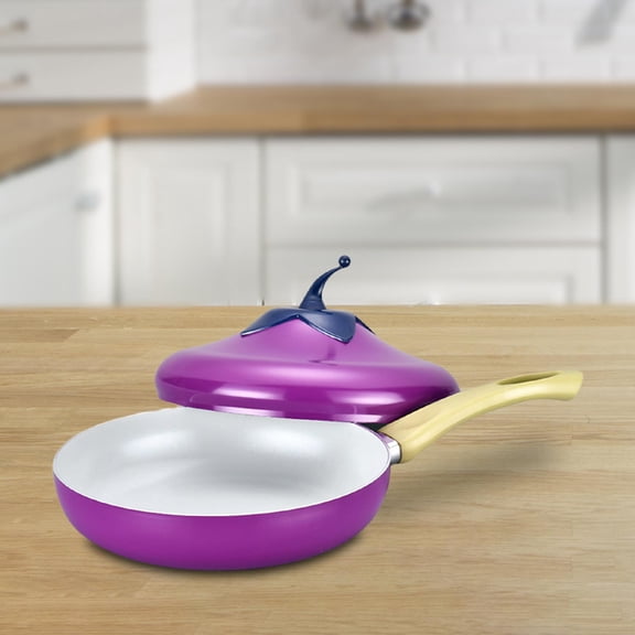 Tongina Frying Pan Cookware Eggplant Shape Stew Pot Portable Flat Bottom Non-stick Pan Skillet Pan for Home Kitchen Vegetables