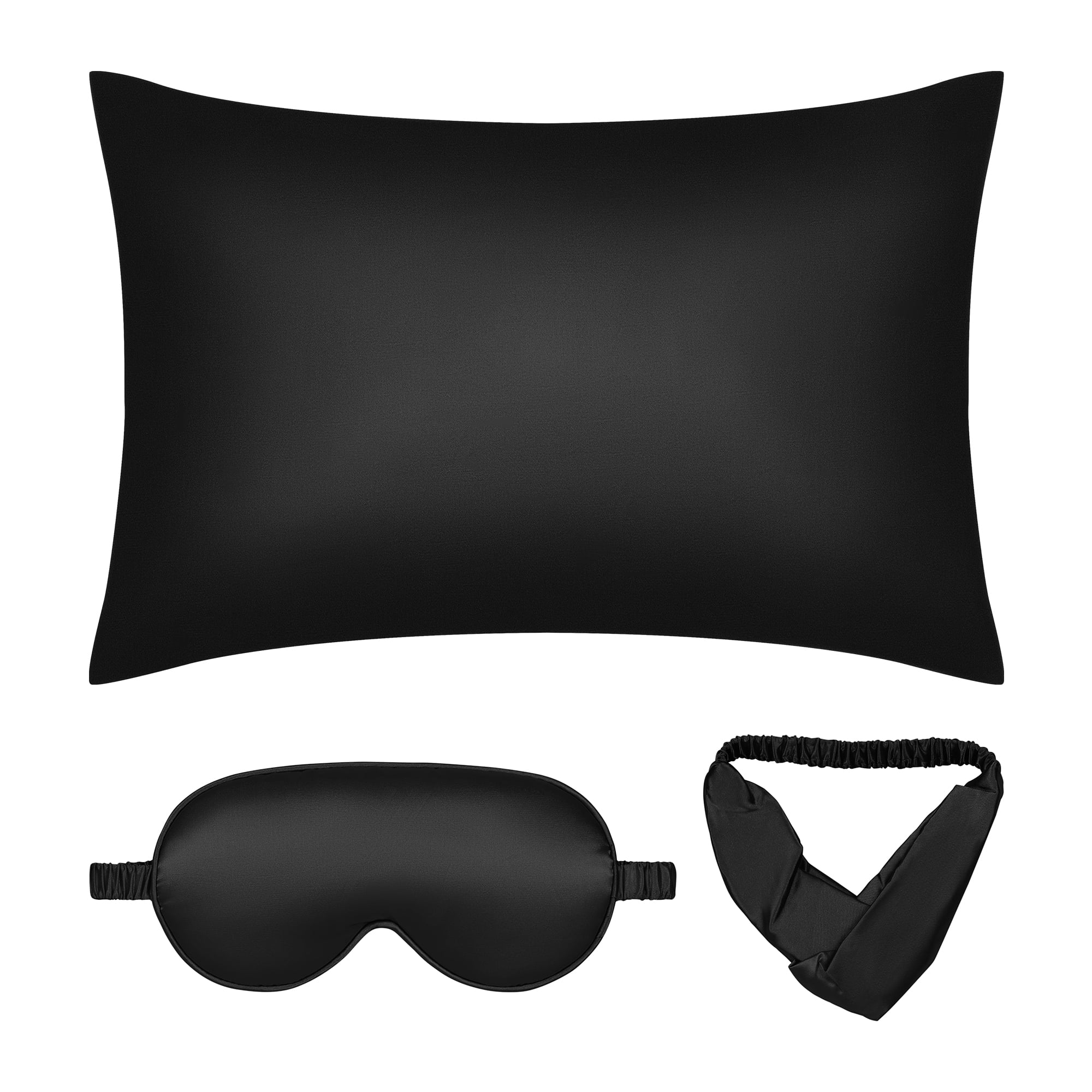 Unique Bargains Pillow Case with Envelope Pillowcases with Eye Mask, Hair Band Black