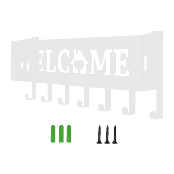 Tongina Key Organizer Hanger Rack Key Holder with 7 Hooks Welcome Word Living Room Mudroom Office Key Wall Mount Holder , white