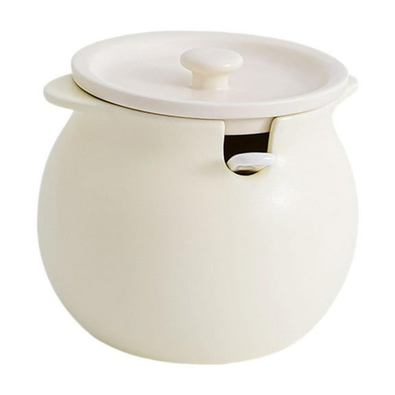 Tongina Kitchen Container Ceramic Canister with Lid Spoon Accessories Seasoning Jar Tank Lard Jar for Candy Dining Room Tabletop