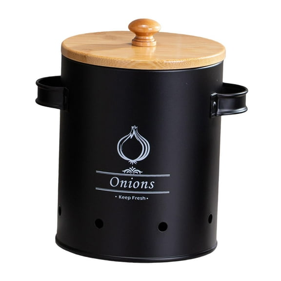 Tongina Kitchen Vegetable Storage Tin Metal Potato Onion Garlic Storage Bin for Home Black Medium