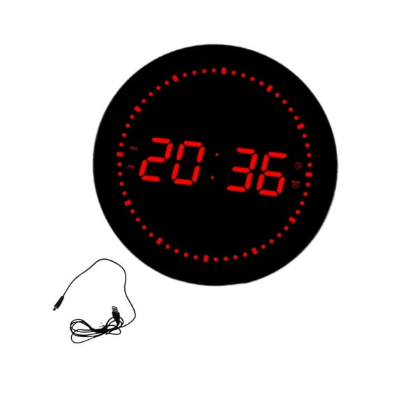 Tongina LED Digital Clock Round Alarm Clock Accurate Timekeeping Table Clock Wall Clock for Bathroom Home Living Room Lobbies Bedroom Red Digital