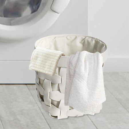 Tongina Laundry Basket Home Decoration PU Leather Decorative Laundry Hamper Home Organizer for Toys Cosmetics Underwear Dirty Clothes White Large