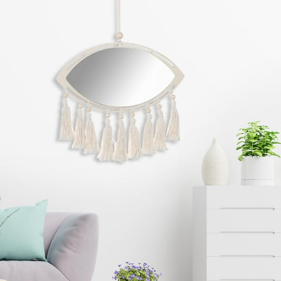 Tongina Macrame Hanging Wall Mirror, Macrame Fringe Decorative Mirror, Handmade Tassel Decorative Mirrors, for Office Dorm Decoration Oval