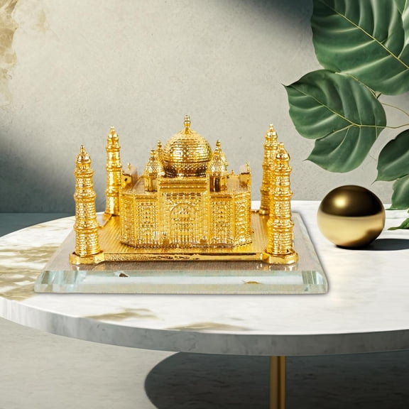 Tongina Metal India Taj Mahal Model Ornament Desktop Art Statue Sturdy Golden Color Meaningful Collection for Bedroom Decor Versatile