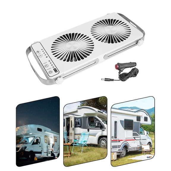 Tongina RV Roof Fan Ventilation Cooling Fan Double Row Fan Removable Easily Install 3 Meters DC Cable Portable 12V Expandable Length White