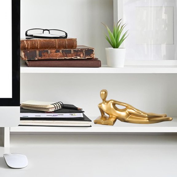 Tongina Resin Thinker Statue Golden Decor Collectible Creative Tabletop Ornament Sculpture for Bookshelf Libraries Hotel Study Office Lying on Side
