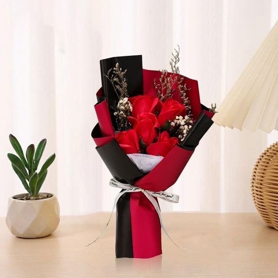 Tongina Scented Soap Flower Bouquet Decoration Realistic 11.8x7inch Anniversary Gift Valentines Day Gift for Indoor Outdoor Versatile Red Rose