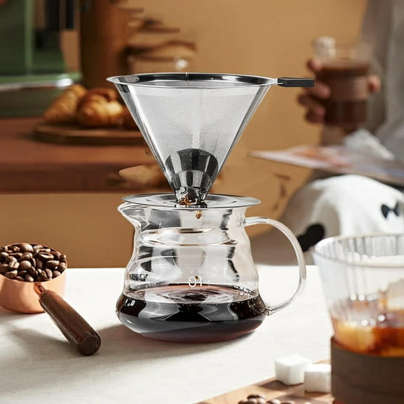Tongina Stainless Steel Coffee Cone Brew Coffee Pour over Coffee Maker Fine Mesh Single Cup Coffee Maker for Restaurant Small