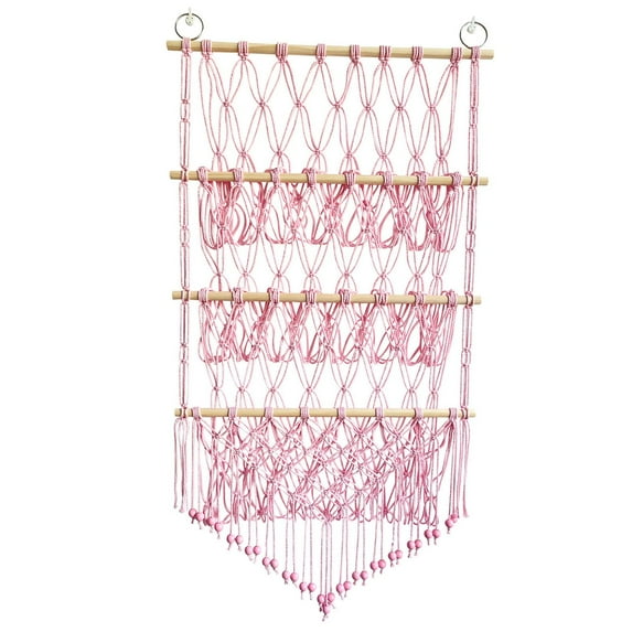 Tongina Stuffed Animal Hammock Stuffed Toy Net Toy Storage Boho Macrame Three Layers Hanging Storage Net Organizer Holder for Bedroom Pink
