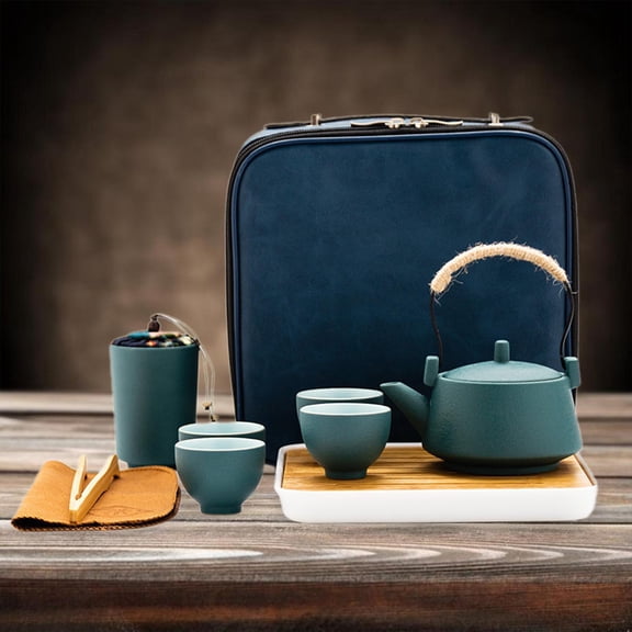 Tongina Travel Tea Set Kung Fu Tea Set Portable Tea Maker Porcelain Teapot Bamboo Tea Tray for Hotel Camping Home Gift for Tea Lovers