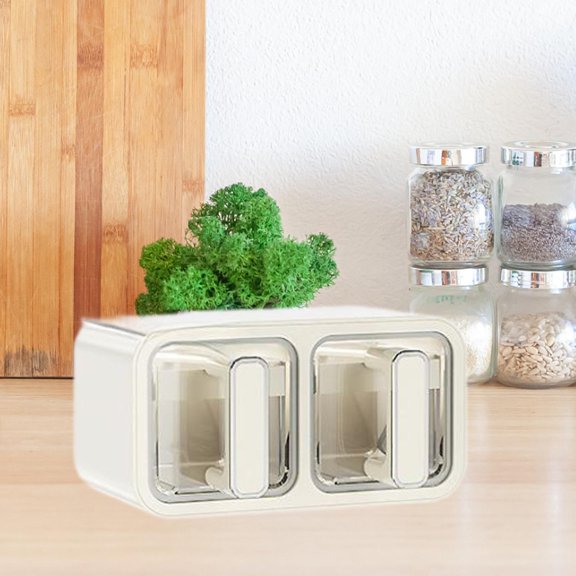 Tongina Wall Mounted Condiment Jars No Punching Kitchen Spice Pots Seasoning Box Pots Containers for Cafes Hotels Pantry Kitchen Counter 2 Grid White