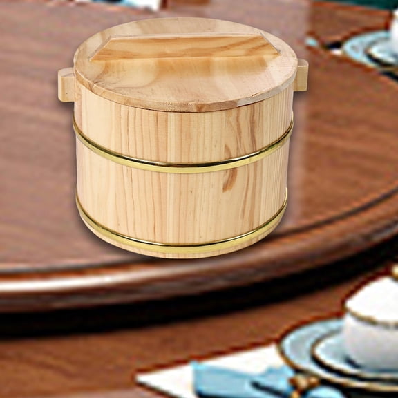 Tongina Wooden Steamed Rice Barrel Round Rice Container Food Container Practical Dinner Plate Sushi Rice Bowl with Lid for Household 20cmx20cmx13cm